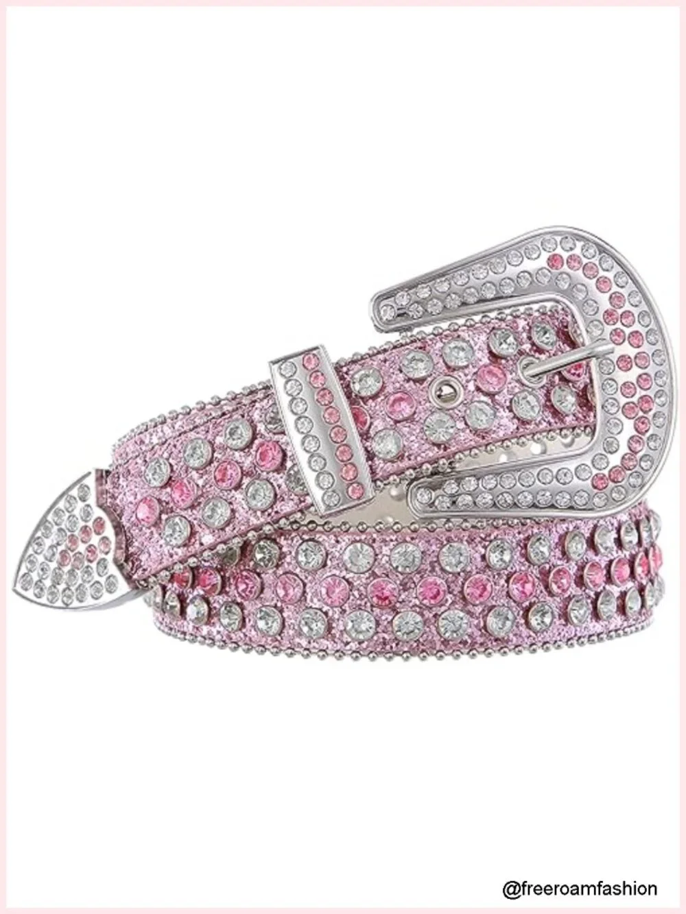 PU Leather Rhinestone Belt Western Studded Waist Belt for Jeans